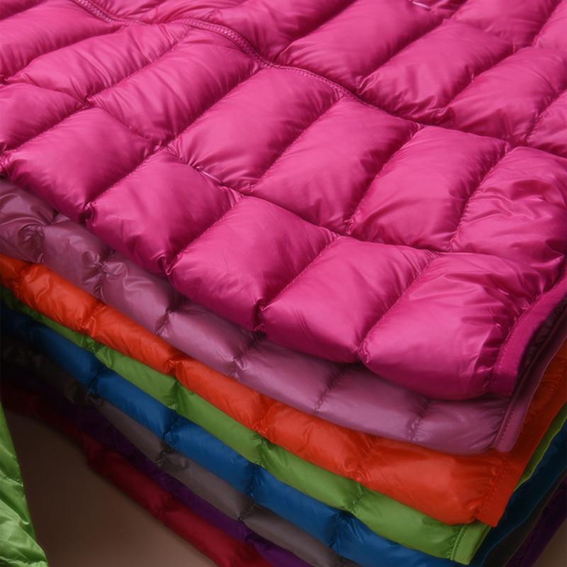 Zimná dámska ultralight tenká páperová bunda s kapucňou z bieleho kačacieho páperia, dlhý rukáv, teplý kabát, parka, dámske prenosné vrchné oblečenie