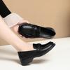 New Breathable Comfortable Shallow Mouth Soft Leather Shoes Women Loafers 2025 Spring Square Heels Shoes Flats for Office Mom