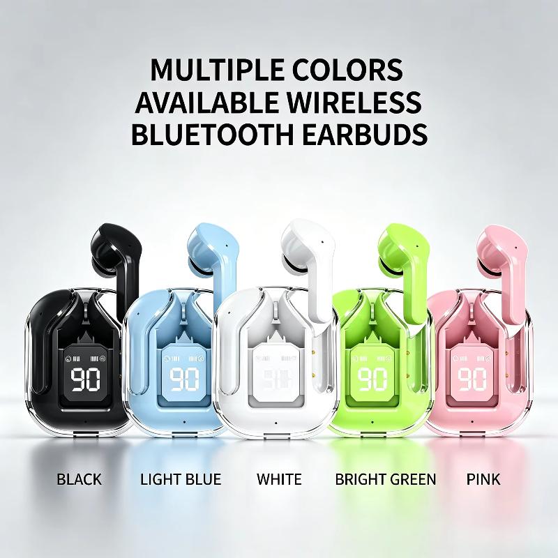 1 Set Soft Silicone In-Ear Design Wireless Sports Earbuds Transparent Tws Bluetooth Earphones Hifi Stereo Audio Led Display