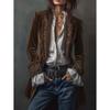Women'S Long-Sleeved Solid Color Spliced Lace Gold Velvet Jacket