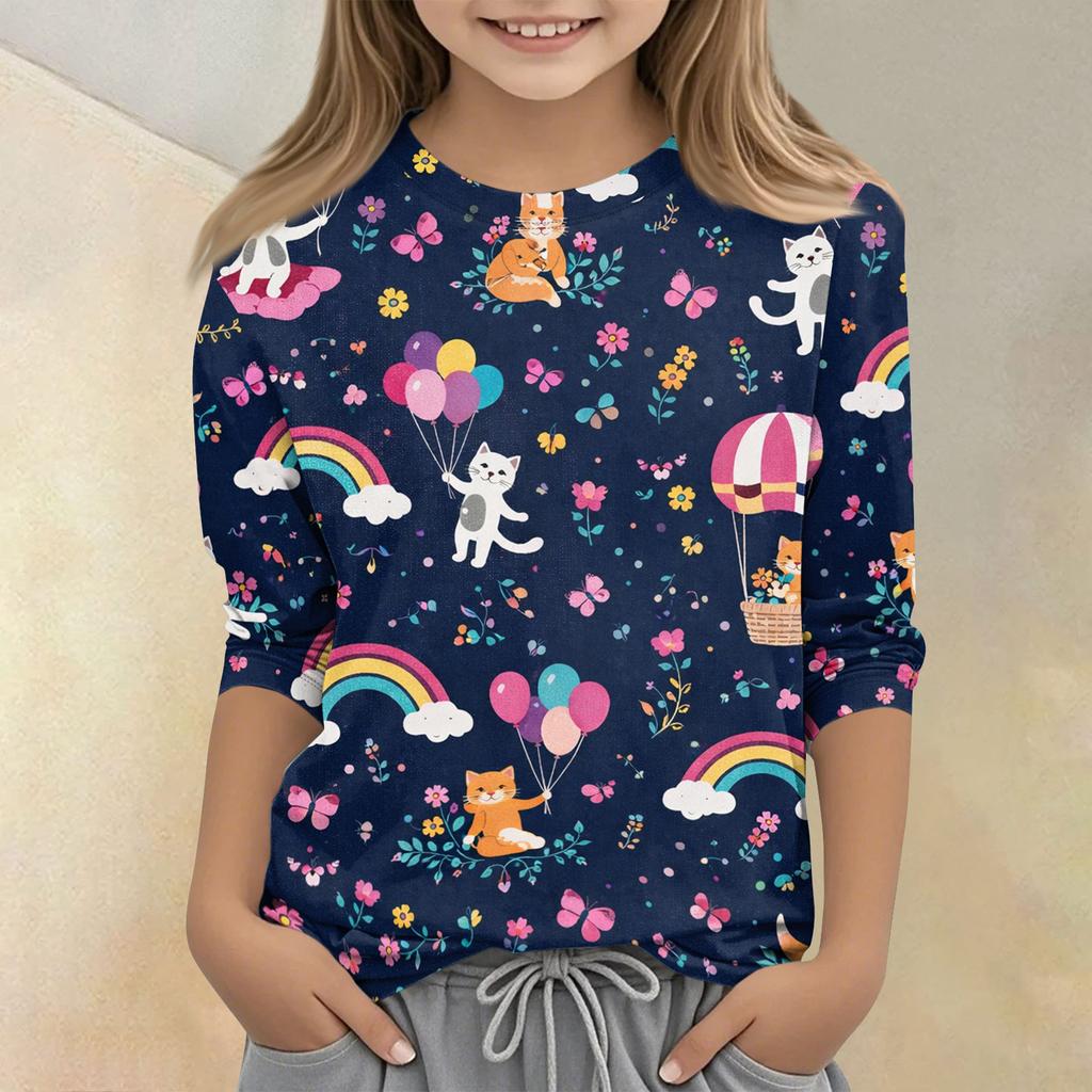 Children's Printed Round Neck Seven Quarter Sleeve Casual T-shirt