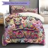 Romanticpets Pattern Bedding Quilt Set Quilt Cover Pillowcase Home Decoration Birthday Gift (1 * duvet cover + 2 * pillowcase, without core)