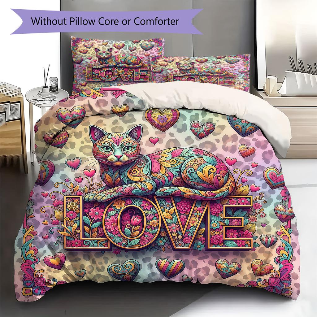 Romanticpets Pattern Bedding Quilt Set Quilt Cover Pillowcase Home Decoration Birthday Gift (1 * duvet cover + 2 * pillowcase, without core)
