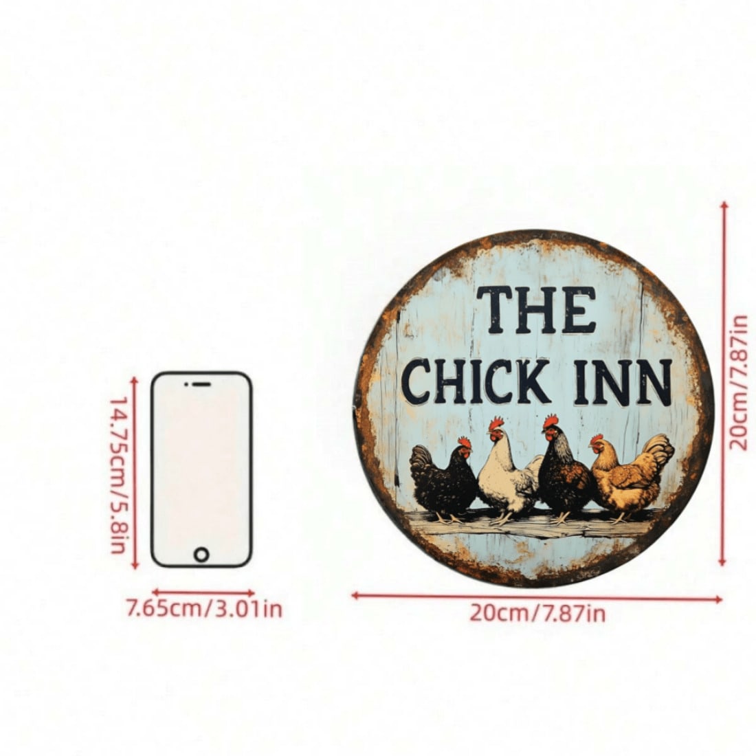

Vintage Chicken Metal Wall Art Round Farmhouse Decor Kitchen Home Gift TYA11601-20X20CM різнокольоровий
