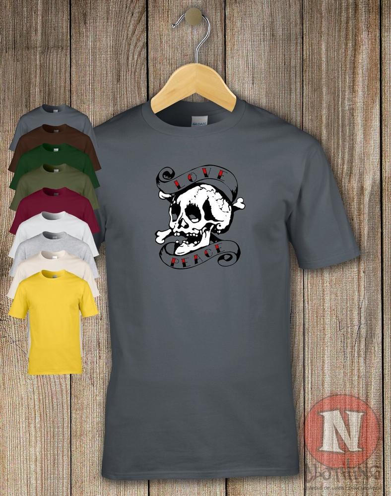 

Grunge Calavera Amor Y Paz Camiseta Tatuaje Festival Ropa Fresco Camiseta XL