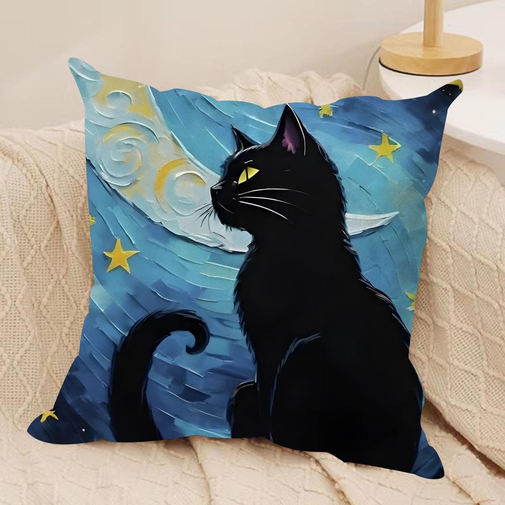 Classic Black Cat Cushion Cover Short plush Doublesided Print Square Throw Pillow Covers Sofa Home Cushion Decor