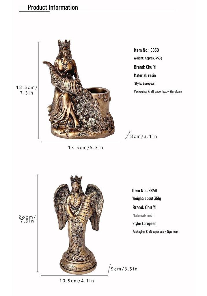 Exquisite European American Resin Ornament: Greek Angel Goddess of Wealth for Bookshelf or Entrance Cabinet