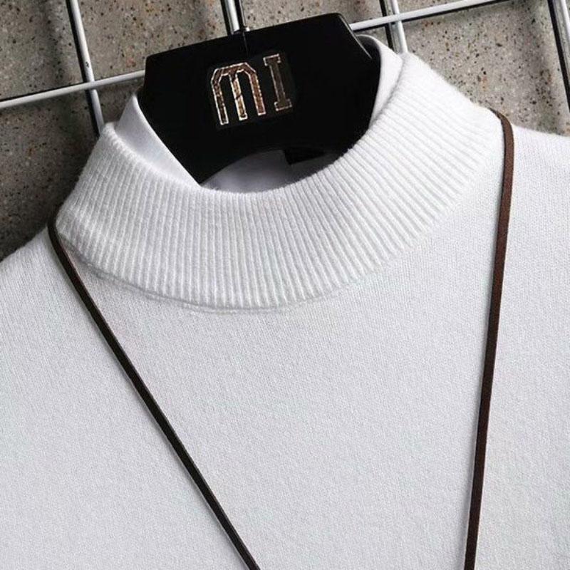 Sweater Men's Half-high Collar Autumn and Winter Models Trend Solid Color Autumn Knit Sweater Middle Collar Bottoming Shirt