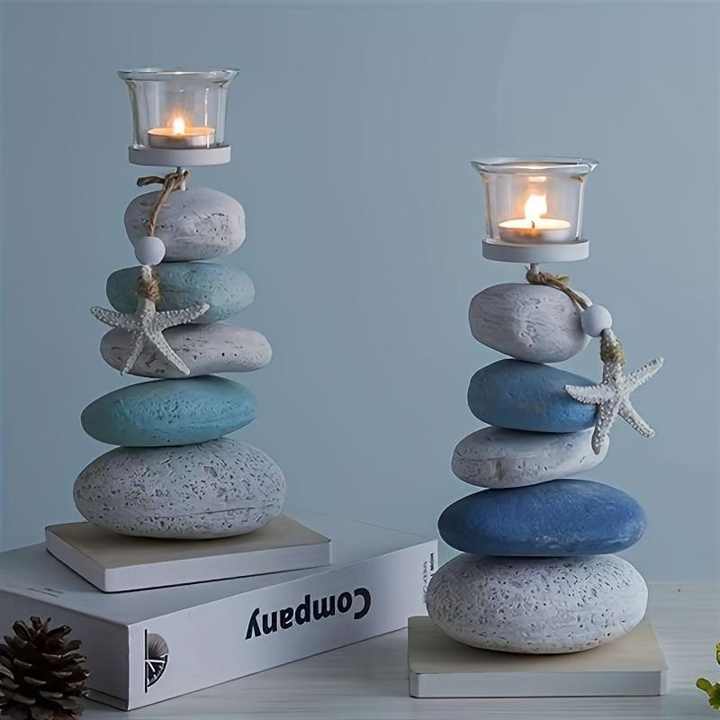 Nordic Style Stone Candlestick Decorative Ornaments Crafts Wooden Starfish Display Candle Holder Decor Valentine's Day Birthday