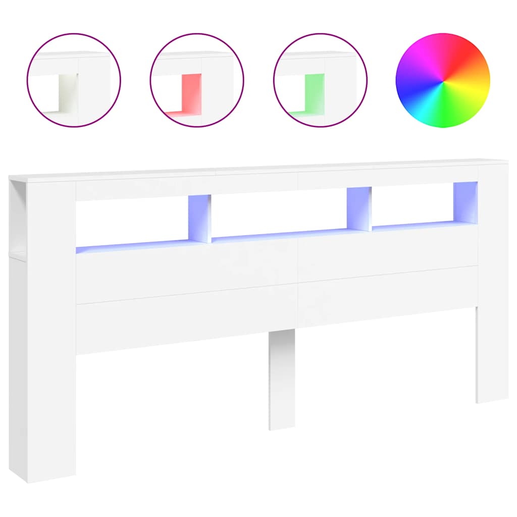vidaXL LED Headboard White 220x18.5x103.5 Cm Wood-based Material