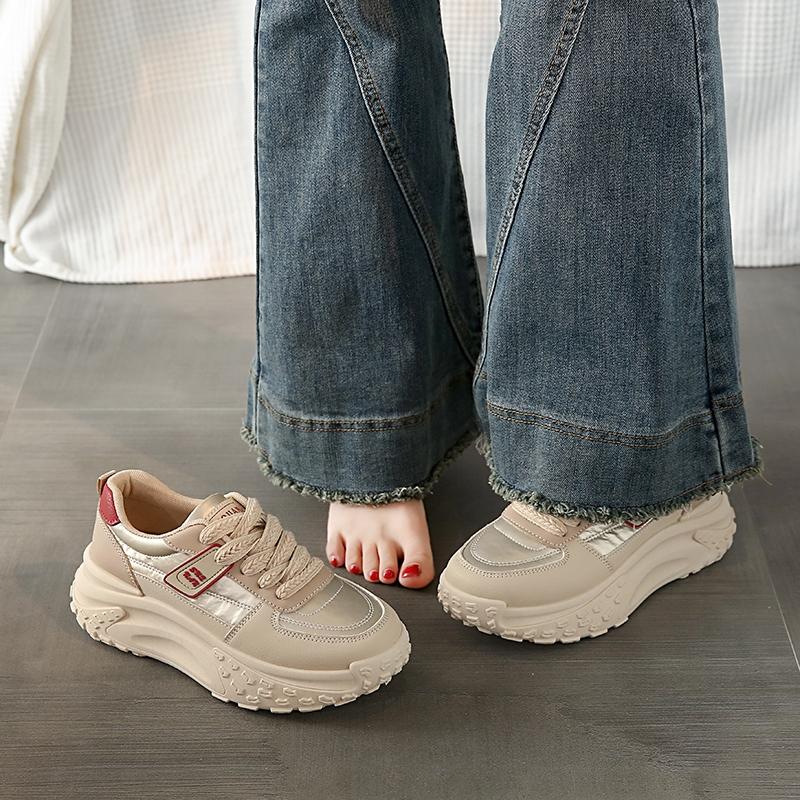 Fashion CRLAYDK Chunky Sneakers for Women Lace Up Platform Walking White Shoes Fashion Casual Ladies Running Sports Leather Tennis