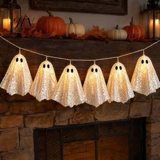 Spooky Hanging Ornaments Halloween Glowing Ghost Decor, Light Up Ornament for Party Holiday Decor Scene, Indoor Outdoor Wall Window Decoration,