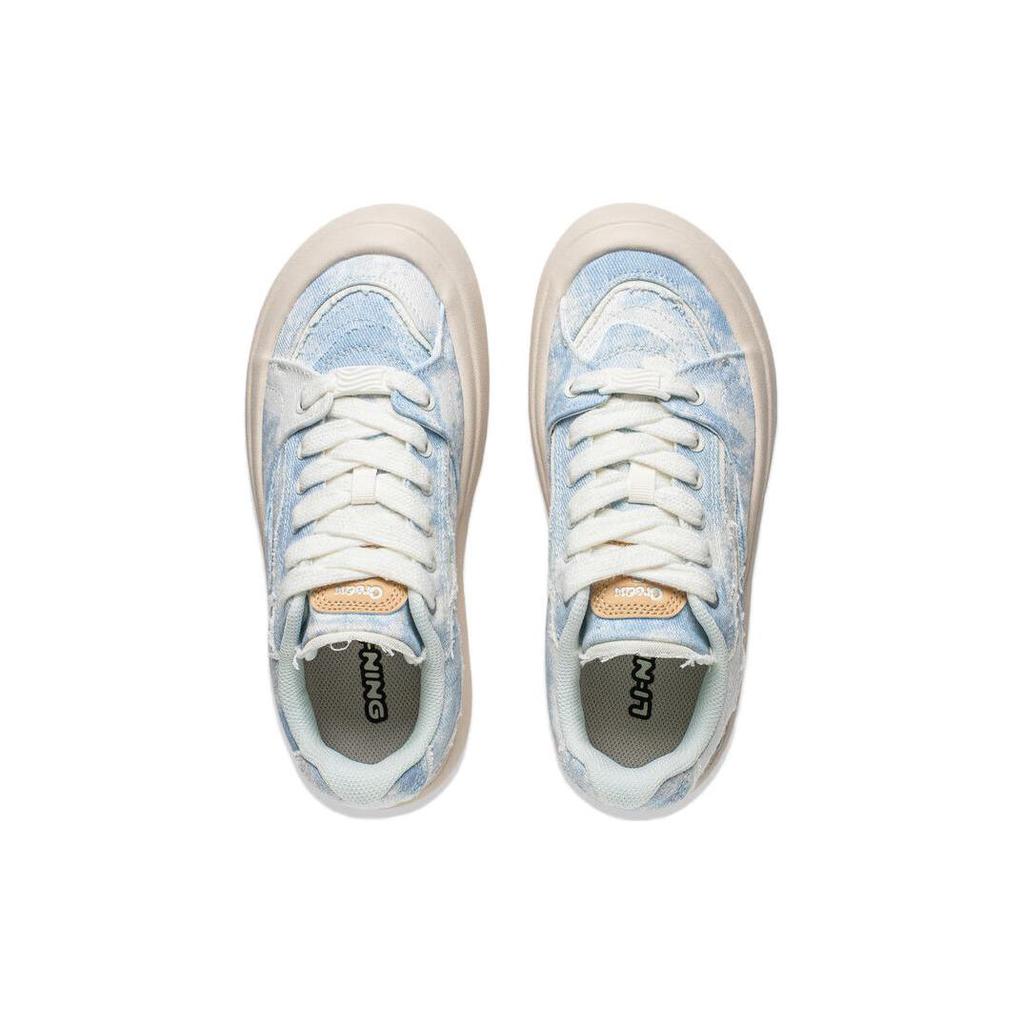 Li Ning Cream Puff Platform Slip Resistant Low top Skateboard Shoes Women's Denim Sky Blue AZGT026-10