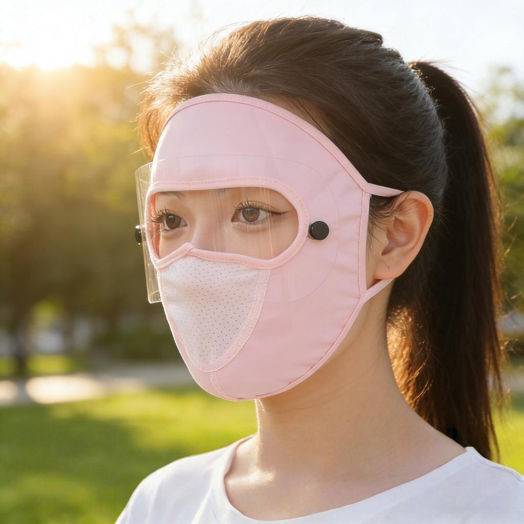 Women's Summer Anti-UV Cycling Mask & Goggles, Ice Silk Breathable Full Face Cover with Integrated Hood.