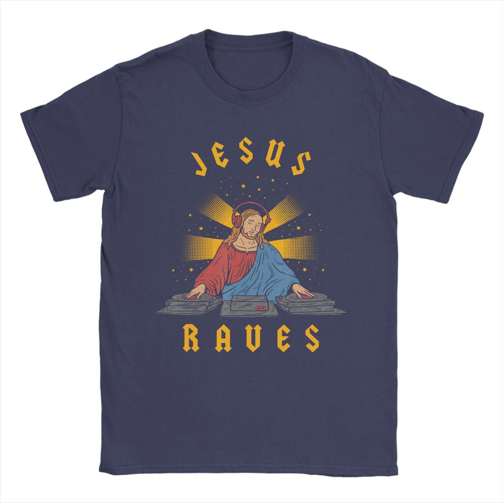 Jesus Raves TShirt Beach Novelty TShirts Mens Cotton O Neck Plus Size Clothes ShortSleeved Y2K Funny Tops