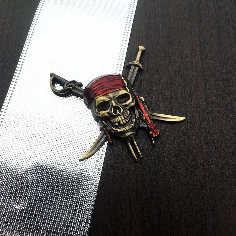 Customized 3D Pirate Skull Metal Car Sticker - Captain Jack Tail Label Body Decoration.