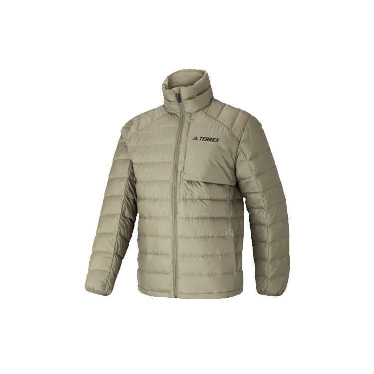 adidas Terrex Logo Printing Outdoor Stay Warm Stand Collar Down Jacket Green Men s HE3687 S