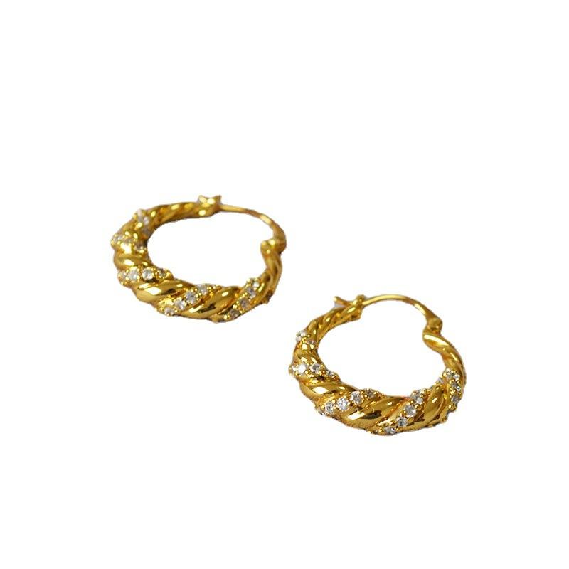 Niche Personality Fashion Simple Ring Twist Winding Micro Zircon Shining Earrings Earrings Earrings Women