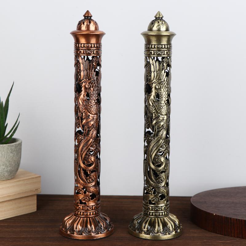 Retro vertikální kadidlo, Buddha, srdce, sútra, drak, fénix, sloup, kovová vonná tyčinka, domácí kancelář, obřadní dekorace