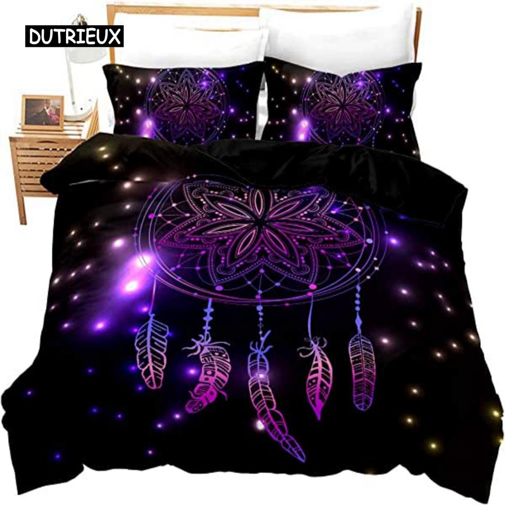 Boho Duvet Cover Dreamcatcher Rustic Floral Mandala Galaxy Duvet Cover Set Bohemian Native Ethnic Exotic Customs for Decorative