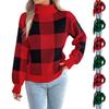 Women's Christmas Casual Color Block Plaid Long-Sleeved Turtleneck Sweater