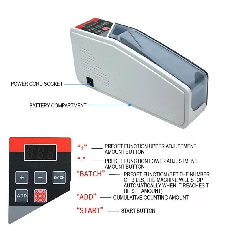 Portable Handy Money Counter Cash Count Banknote Money Currency Counter Counting Machine for All Note Bill Counters LED Display