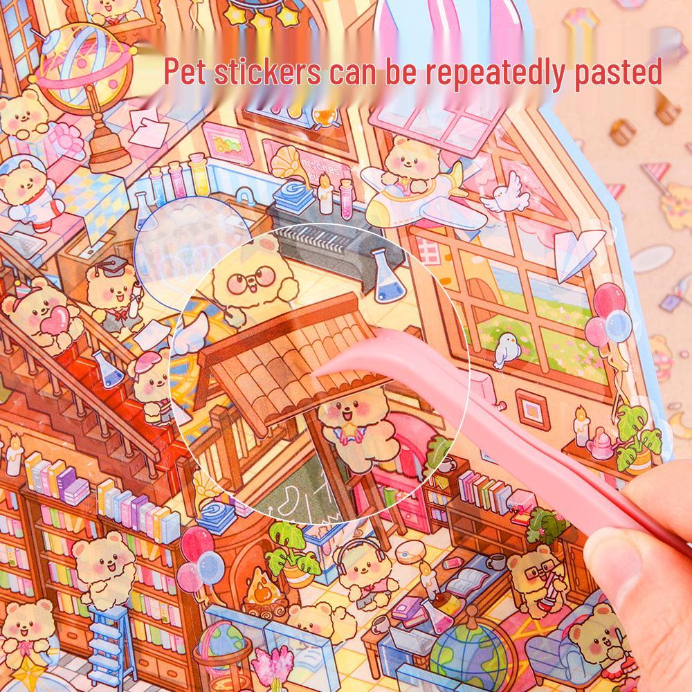 Large 3D Landscape Sticker: Miniature House & Decompression Scene for Journals