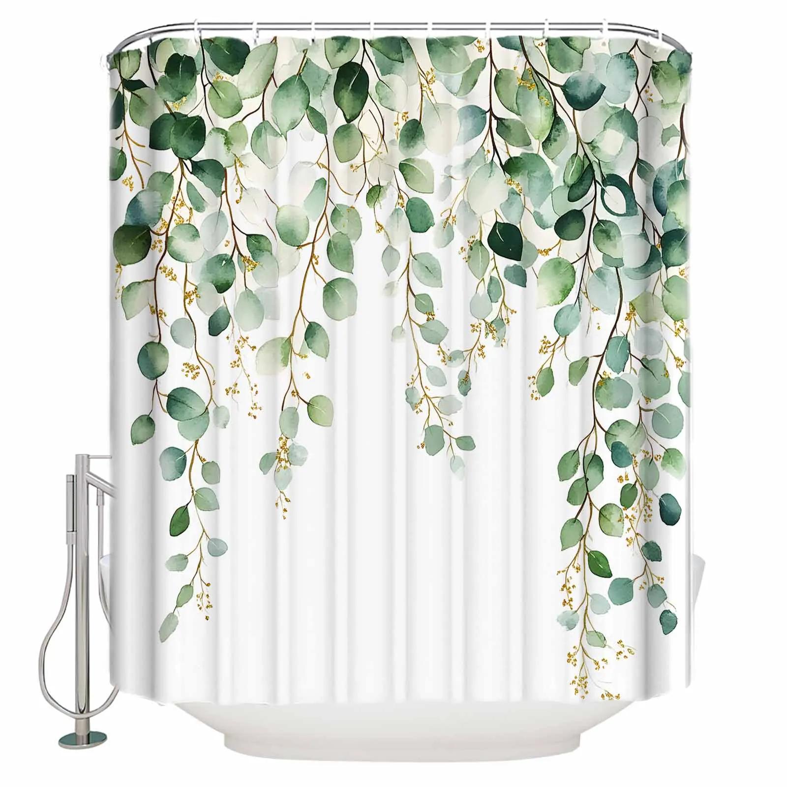 Tonnika Chen Green Eucalyptus Leaves Plant Shower Curtains Waterproof Bath Curtains Home Decor Modern Luxury Bathroom Curtain