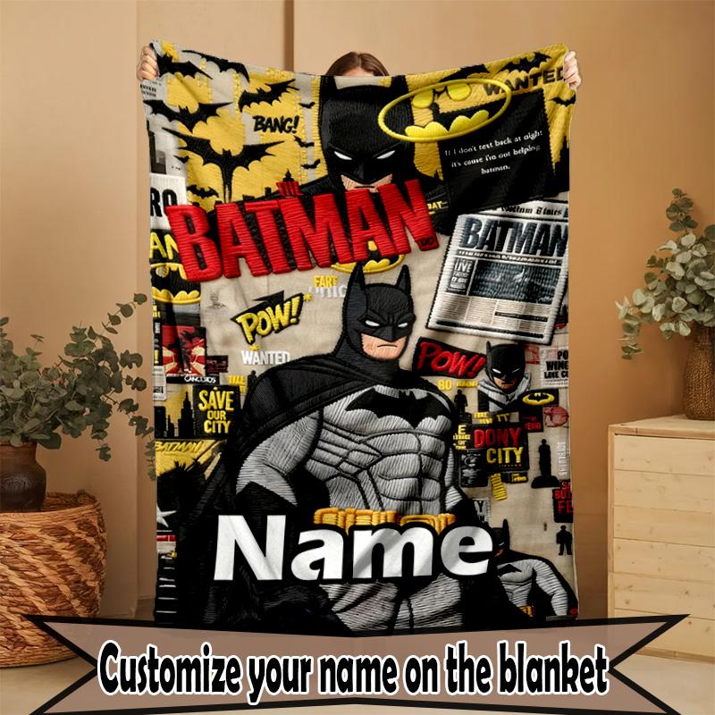 Custom Name Personalized Batman Print Blanket, Home Decor, Bedroom, Sofa, Camping, Couch, Gifts for Birthday Christmas