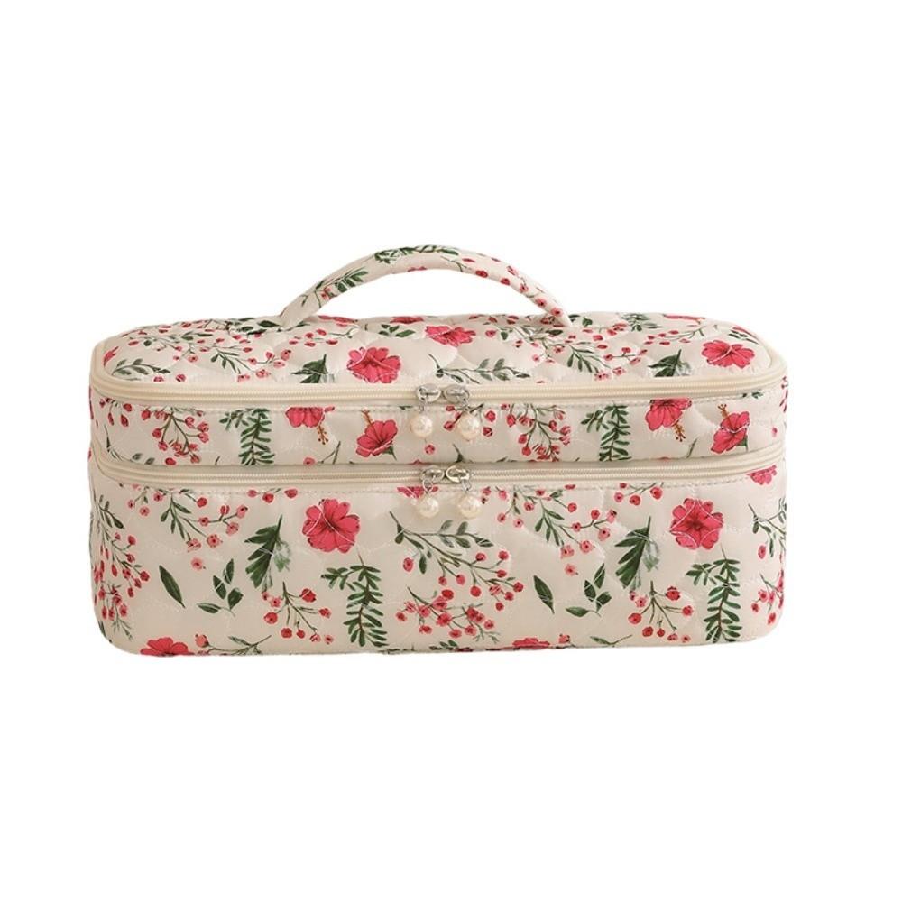 Floral Hair Dryer Storage Bag Dustproof Double-Layer Hair Curler Protective Pouch Large Capacity with Handle Hair Tool Organizer