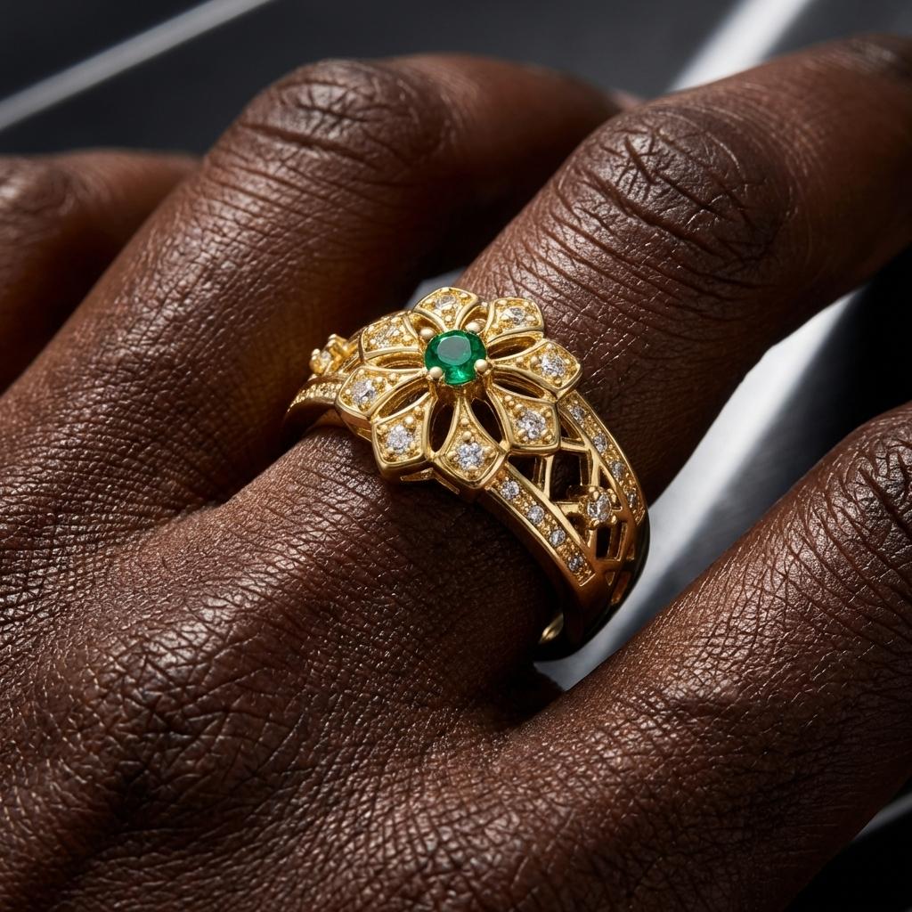 Minimalist Inlaid Cubic Zircon Rings For Women Gold Plated Hollow Flower Shiny Green Rhinestone Finger Ring Party Luxury Jewelry