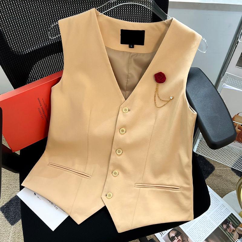 

Шикарный однобортный жилет с V-образным вырезом для женщин, модная и стройнящая летняя куртка XXL абрикосовый