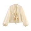 Jnleaog Spring New Arrival Women's Clothing Fashion Style French Fashion 3 Colors Shoelace Bowknot Decoration Casual Long Sleeves Shirt