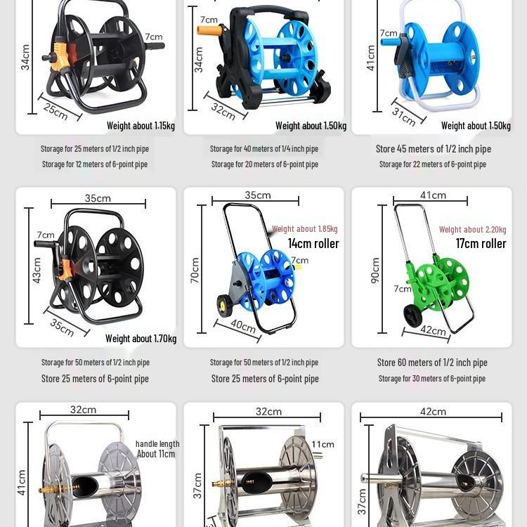 Hose Cart Reel Set for Garden & Car Wash with Storage & Connectors