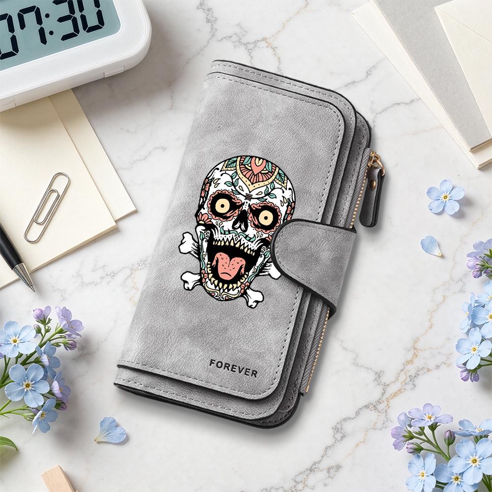 Stylish Skull Pattern Long Wallet Exquisite Portable Card Holder Durable Everyday Carry Purse