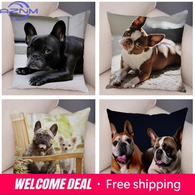 Cute Pet Mini French Bulldog Pillowcase Home Sofa Car Decoration Animal Dog Cushion Cover Printed