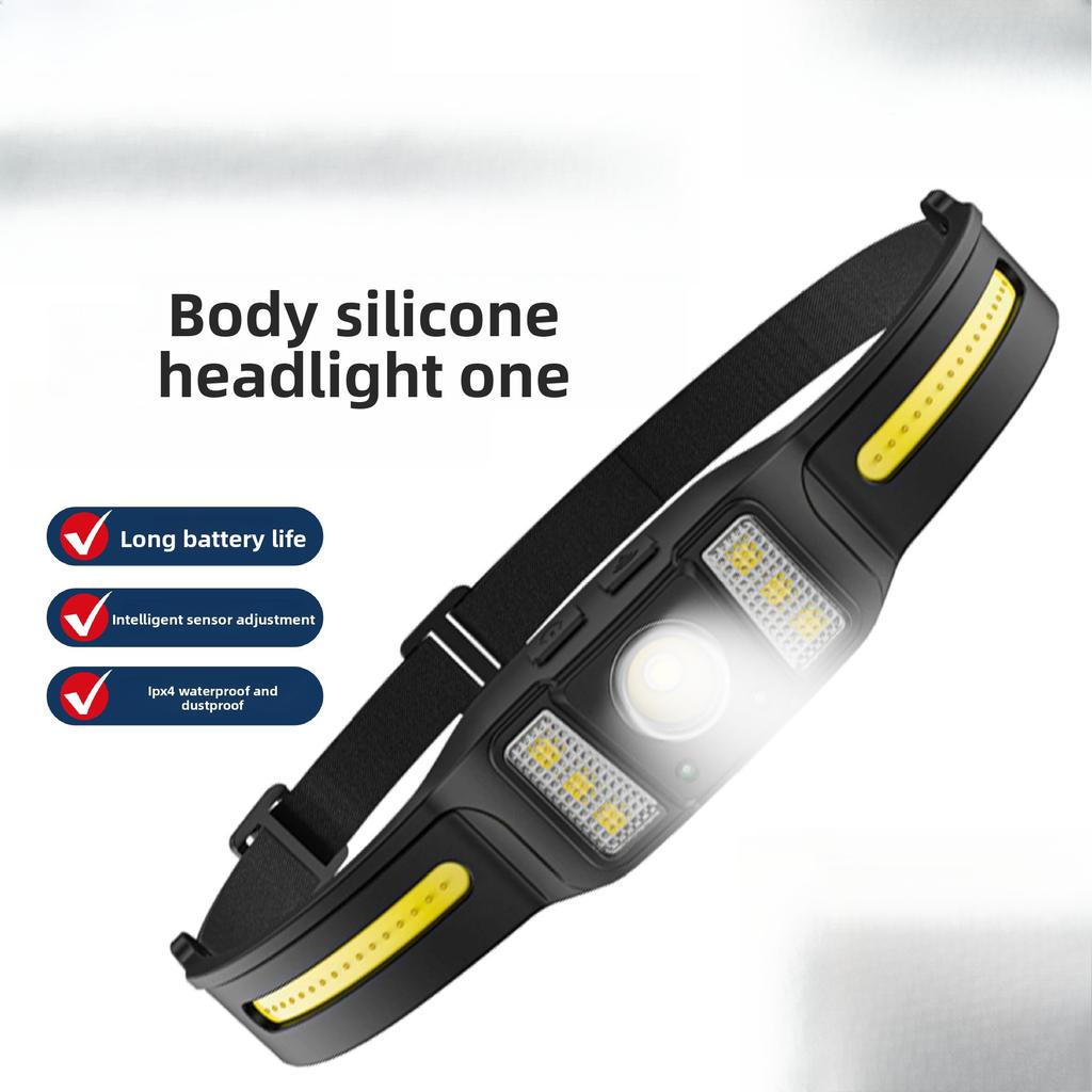 Outdoor Intelligent Sensor Headlight Long Battery Life Silicone Headlight Light Strong Light Super Bright Headlight