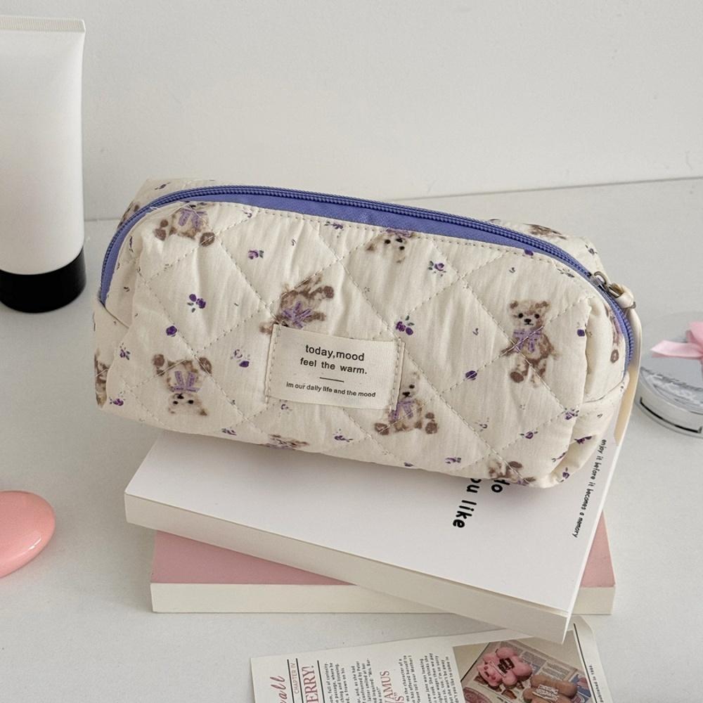 Fashion Women Cartoon Bear Makeup Bag Large Capacity Cute Travel Organizer Quilted Pouch Bag Ladies Toiletry Storage Handbag