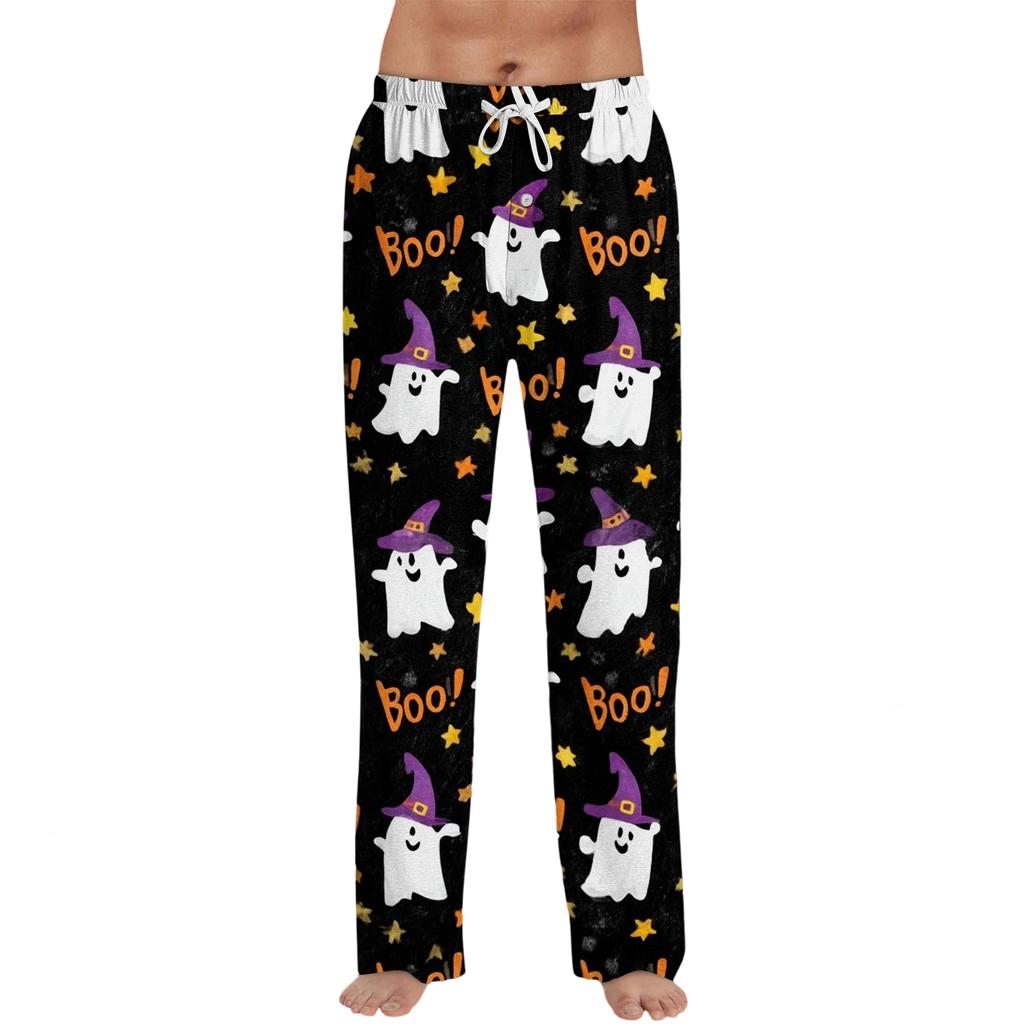 Men's Halloween Print Drawstring Lounge Pants Casual Sleepwear Comfortable Fit Soft Fabric Relaxed Style for Indoor and Outdoor Use