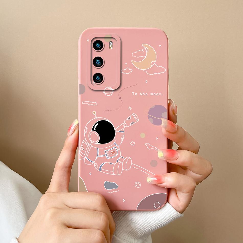 Case For Huawei P40 Pro Flower Pilot Back Cover Soft Liquid Silicone Camera Protection Phone Shell For Huawei P 40 P40Pro Coque