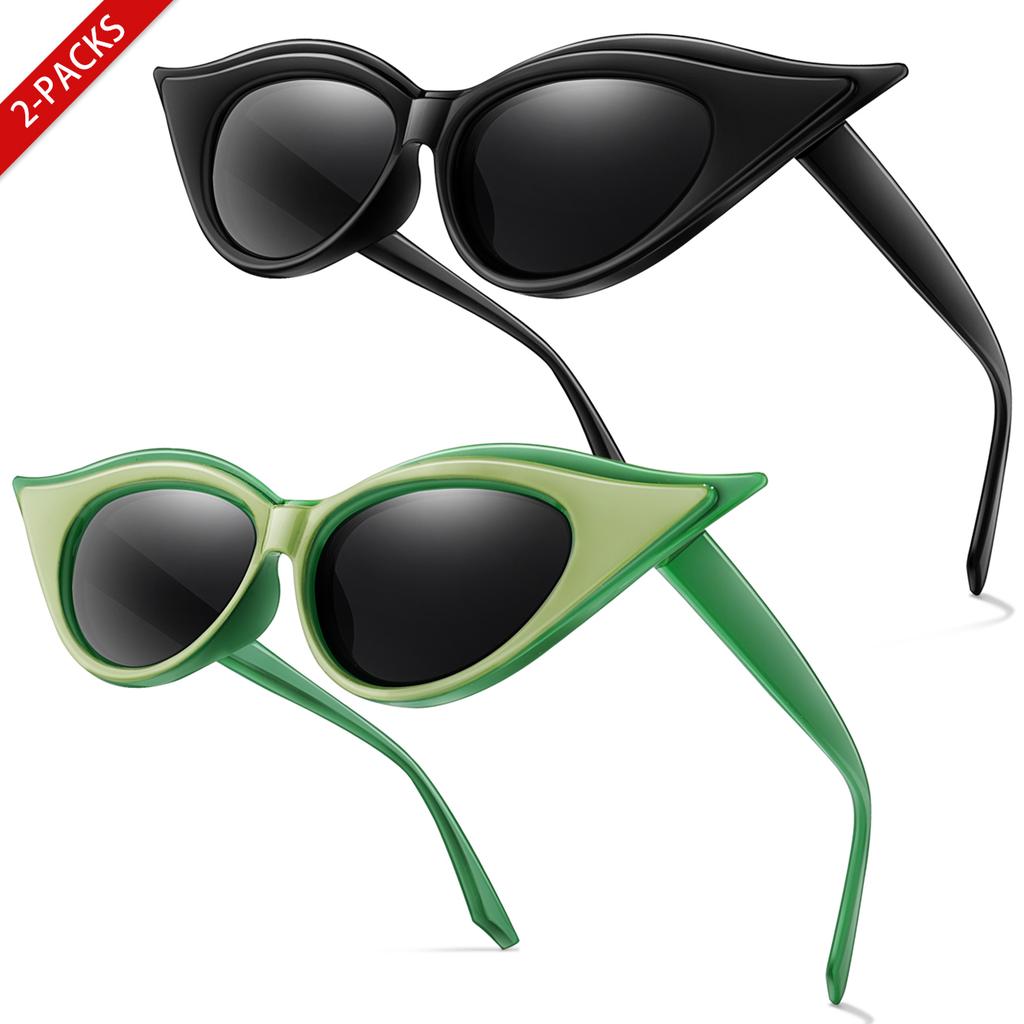 2 Pairs Men and Women's Fashion Sunglasses Fashion Cat Eye Glasses for Daily Wear Shopping Selfie Party Travel