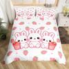 Sweet Strawberry Milk Duvet Cover King Queen Cute Bear Bedding Set Cartoon Fruits Animals Comforter Cover with 2 Pillowcases