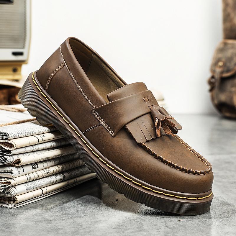 Women's genuine leather low-top small leather shoes fringed loafers student round head casual shoes