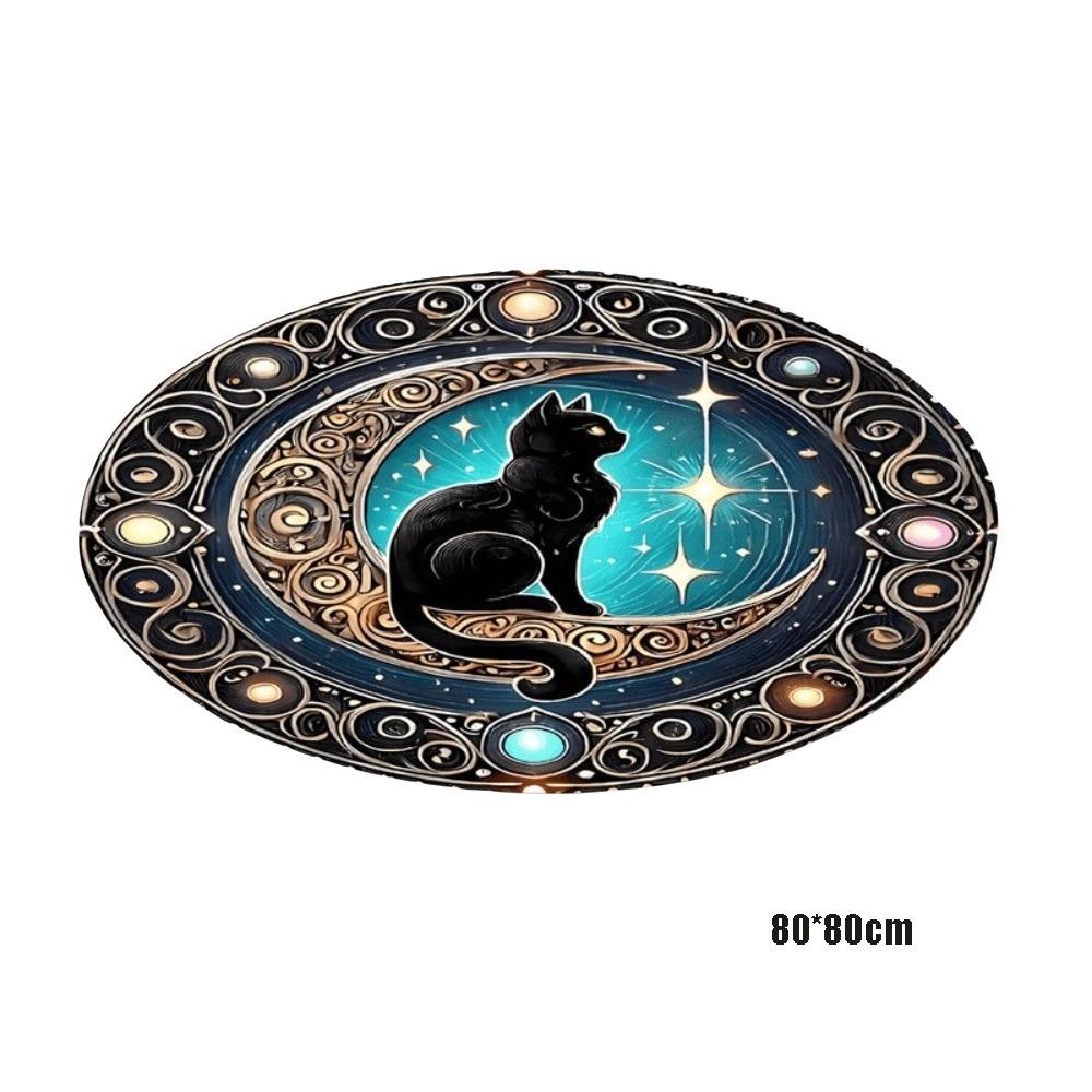 Non-Slip Mandala Area Rug Moon Star Print Cat Shaped Carpet Sofa Coffee Table Decor