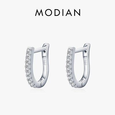 Modian Romantic Clear Zircon Crystal Earring 925 Sterling Silver U Shape Sparkling Hoop Earrings For Women Girls Wedding Jewelry