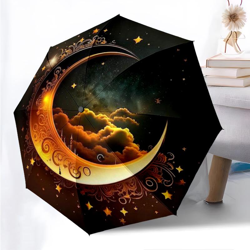 Moon Themed Folding Umbrella Fashion Auto-Open 8 Iron Ribs Plastic Handle Foldable Sunshade Perfect Christmas Gifts