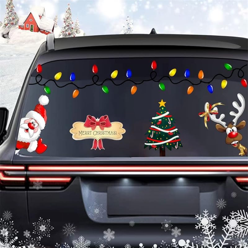 Christmas Peeking Reflective Car Decals Santa Claus Reindeer Snowman Funny Car Stickers For Auto,SUV,Truck, Refrigerator Window Indoor And Outdoor