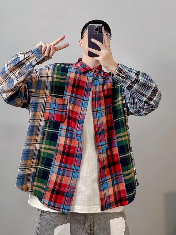 Unisex 2024 Summer Plaid Retro Long-Sleeve Shirt Jacket