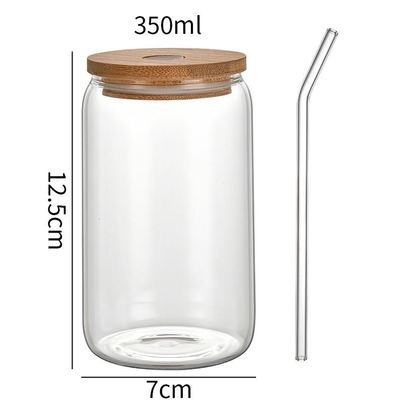 16oz High-Value Transparent Cola Cup with Bamboo Lid & Borosilicate Glass Straw, Logo Printed.