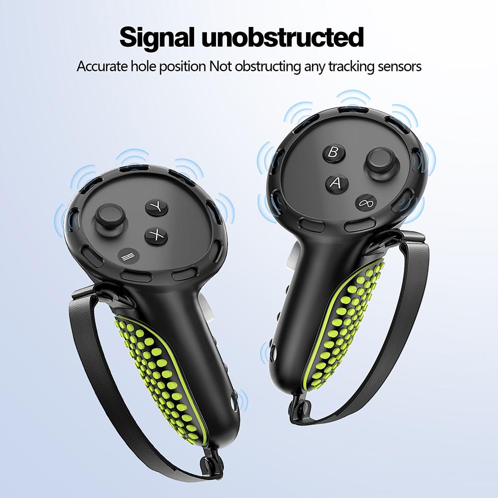 Silicone Controller Grip Cover with Knuckle Straps Non-Slip Handle Protective Cover for Meta Quest 3S/Quest 3 VR Accessories